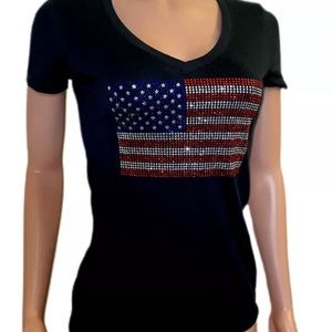 American flag Usa rhinestone bling T-shirt Top